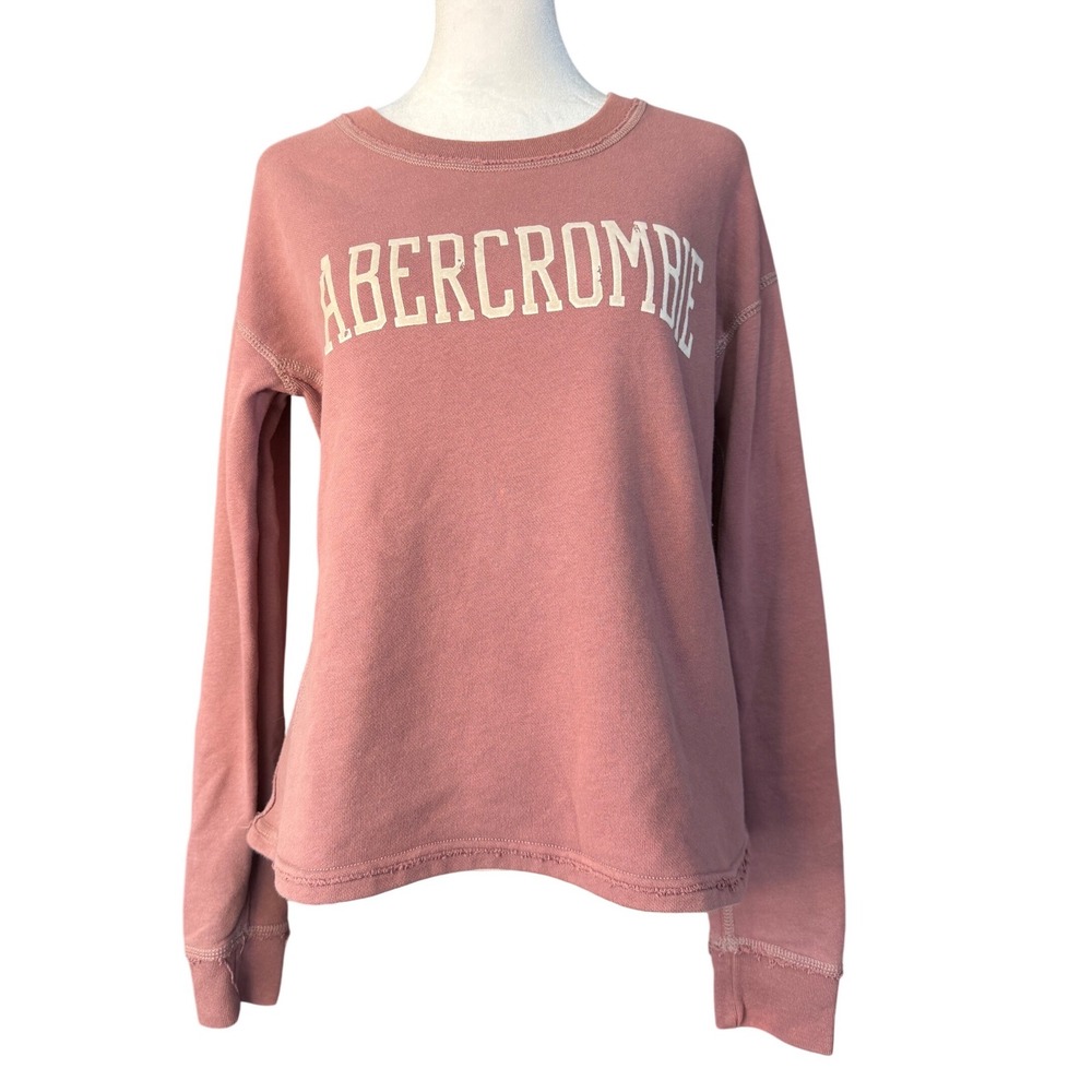 Abercrombie & Fitch Women Sweatshirt Mauve Pink Raw Hem XS see description